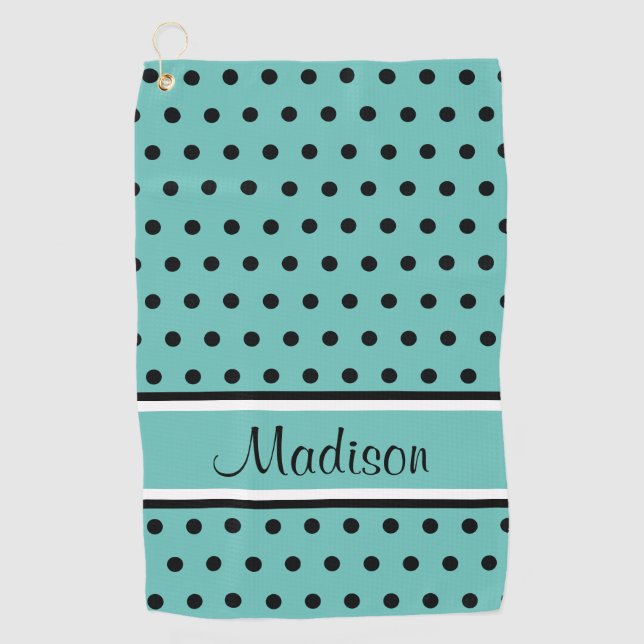 Serviette De Golf Nom noir turquoise léger de manuscrit de rayure de (Devant)