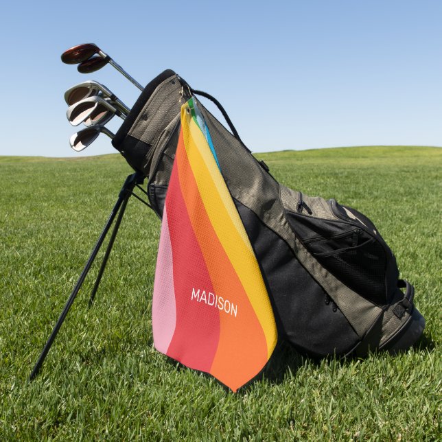 Serviette De Golf Nom personnalisé Couleurs arc-en-ciel (Vert)