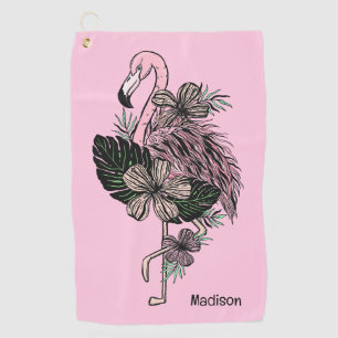Serviette De Golf Nom personnalisé et couleur Flamant rose rose
