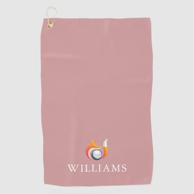 Serviette De Golf Nom Personnalisé Fox Et Ball Dusty Rose Rose (Devant)