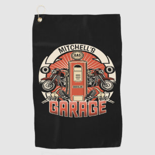 Serviette De Golf Nom personnalisé Garage moto moto pompe à gaz rétr