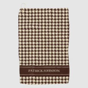 Serviette De Golf Nom personnalisé Monogramme Houndstooth Brown