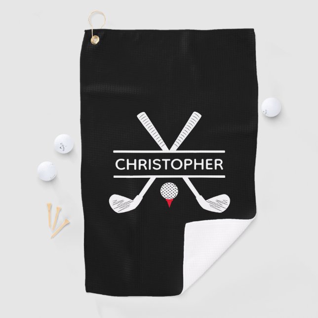 Serviette De Golf Nom personnalisé Noir Blanc Rouge (En situation)