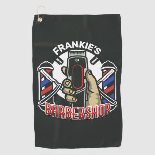 Serviette De Golf Nom personnalisé Retro Barber Shop Pole Barbershop