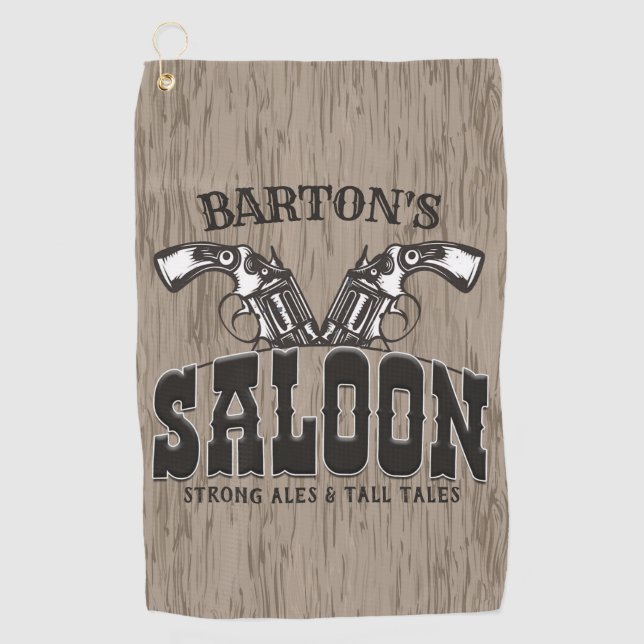 Serviette De Golf NOM PERSONNALISÉ Wild West Gun Revolver Saloon (Devant)