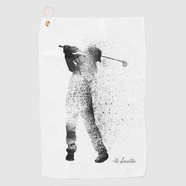 Serviette De Golf Nom. Silhouette de Golfer Swing. (Devant)
