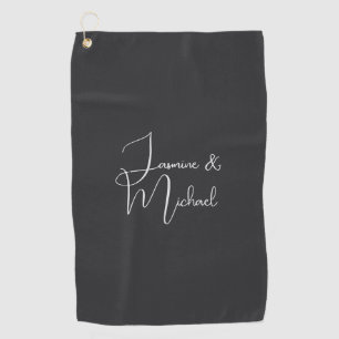 Serviette De Golf Noms de couple écriture main noir mat Mariage
