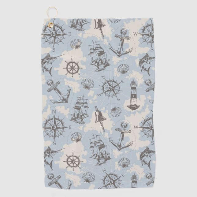 Serviette De Golf Nostalgique marin thème bleu motif (Devant)