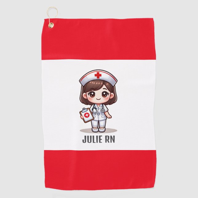Serviette De Golf Nourriture Manga mignonne avec cheveux Brown Brown (Devant)