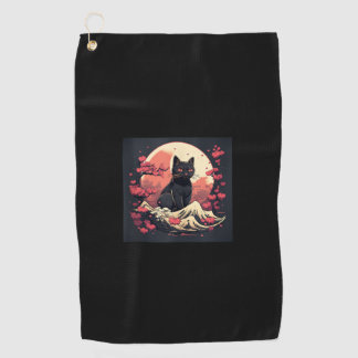 Serviette De Golf Nuit mystique Sakura_ Chat noir avec Pleine lune