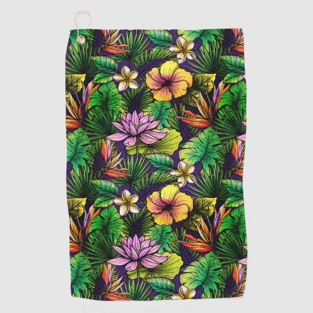 Serviette De Golf Oiseau tropical du feuillage paradisiaque (Devant)
