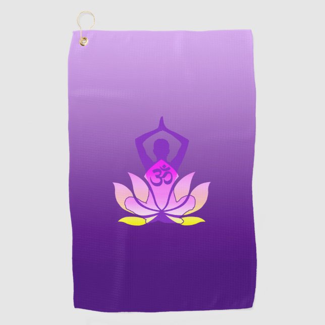 Serviette De Golf Om Lotus Pose de Yoga Fleur sur Gradient Violet (Devant)