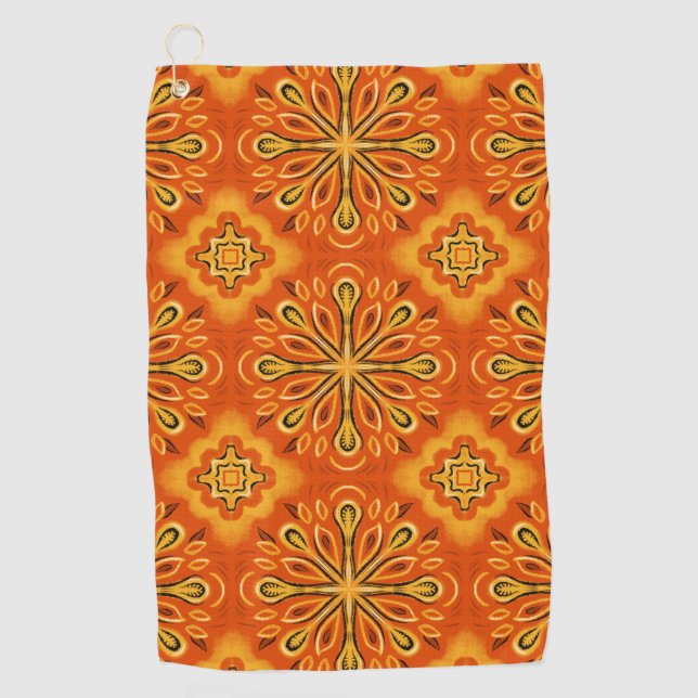 Serviette De Golf Orange Boho Abstrait Motif décoratif (Devant)