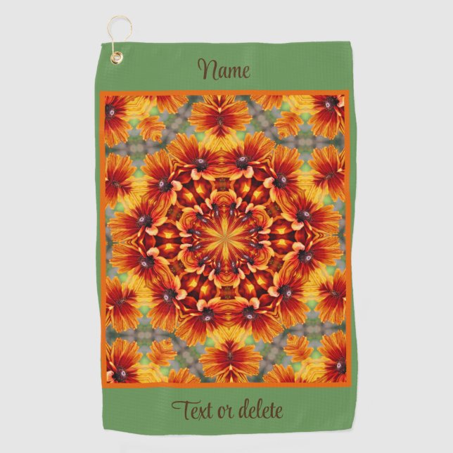 Serviette De Golf Orange Daisy Fleur Abstrait Personnalisé (Devant)