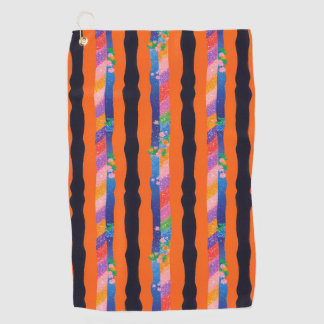 Serviette De Golf Orange Floral Wavy Stripe Pattern