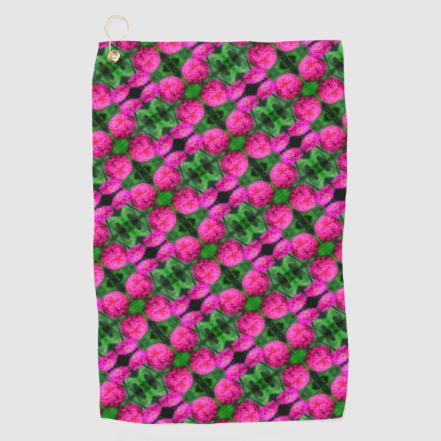 Serviette De Golf Paire de fleurs rose Zinnia Gros plan Motif Abstra (Devant)