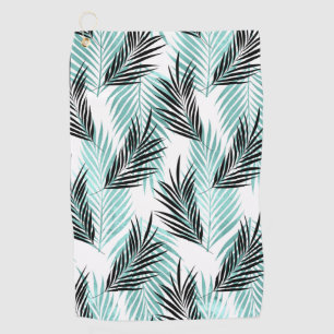 Serviette De Golf Palm Feuilles Tropical Tree noir turquoise et bril