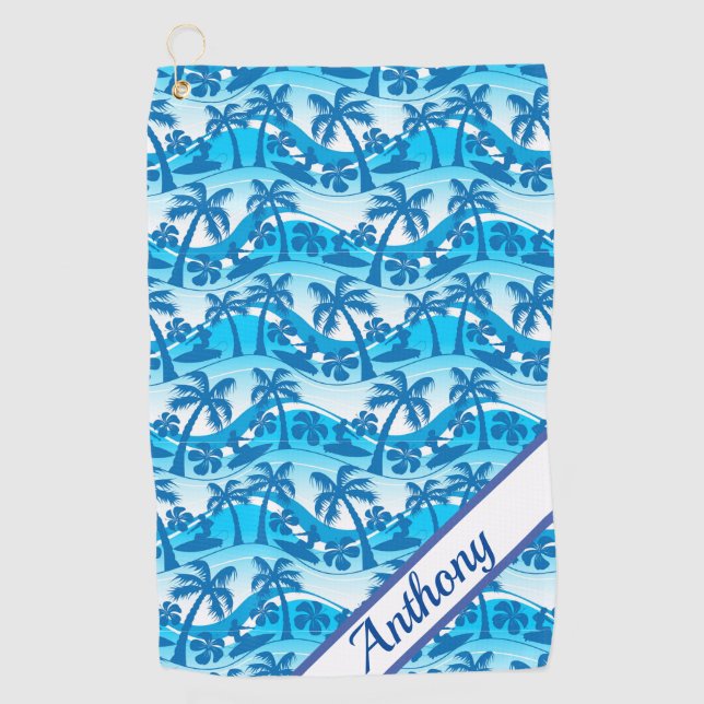 Serviette De Golf Palmiers et surfeurs personnalisés (Devant)