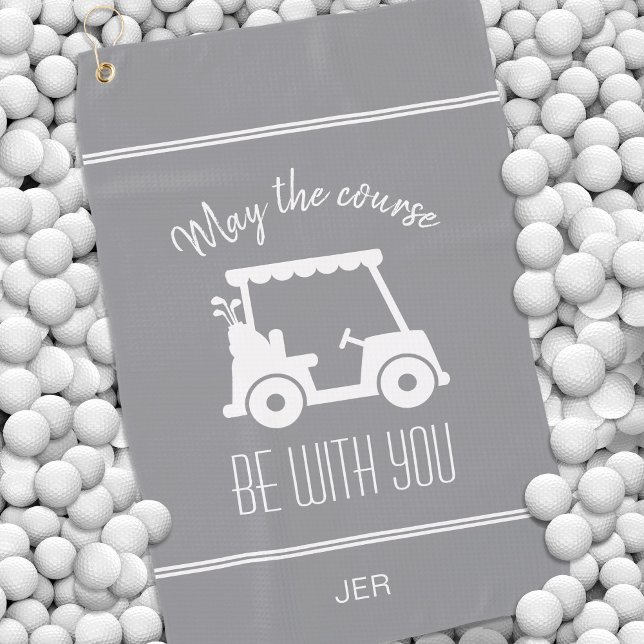 Serviette De Golf Panier de golf gris moderne Monogramme Golfer Cute (Créateur téléchargé)