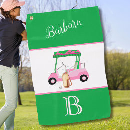 Serviette De Golf Panier de golf rose et vert amusant Monogramme Nom