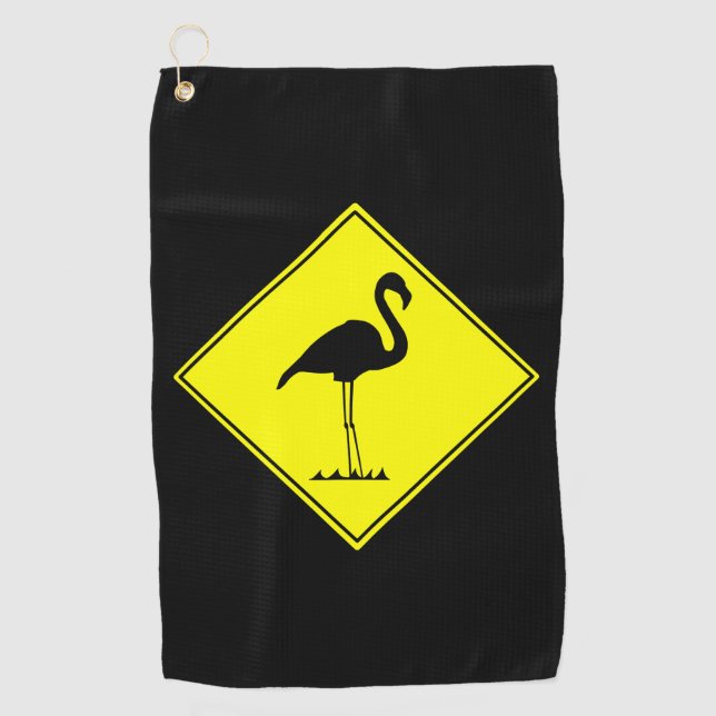 Serviette De Golf Panneau routier de silhouette de Flamant rose (Devant)