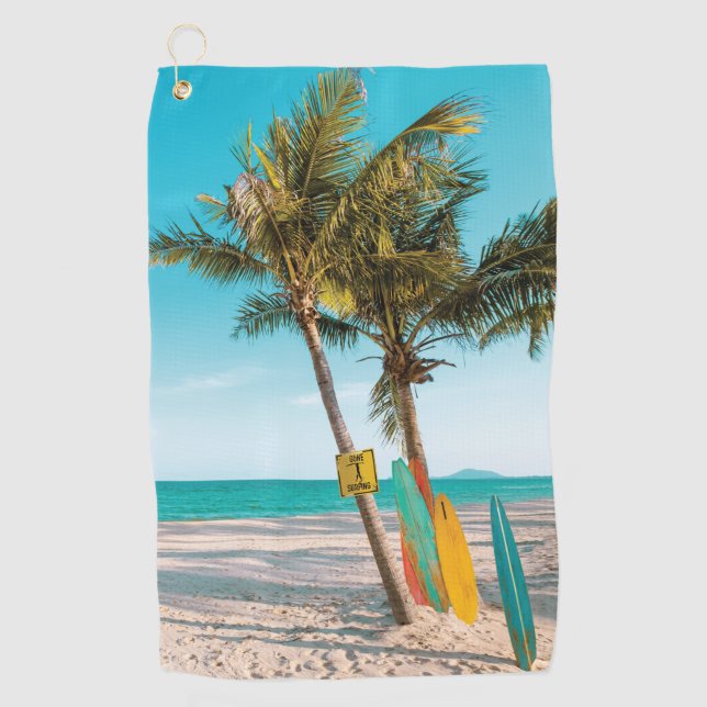 Serviette De Golf Panneaux de surf sur la plage lancer oreiller (Devant)