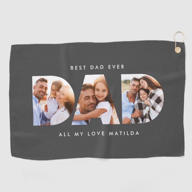 Serviette De Golf Papa photo typographie moderne cadeau enfant (Horizontal)