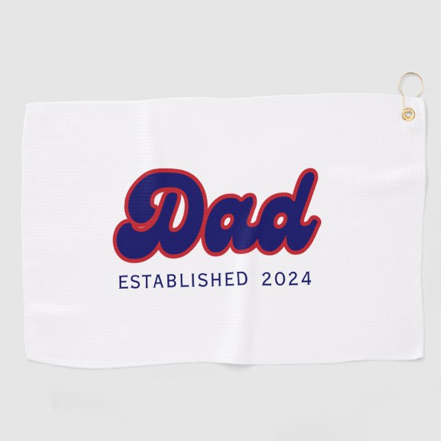 Serviette De Golf Papa rétro rouge et bleu, année personnalisée (Horizontal)