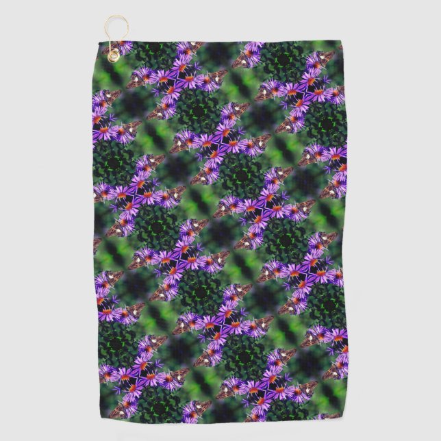 Serviette De Golf Papillon Lady Peint Sur Aster Flower Abstrait (Devant)