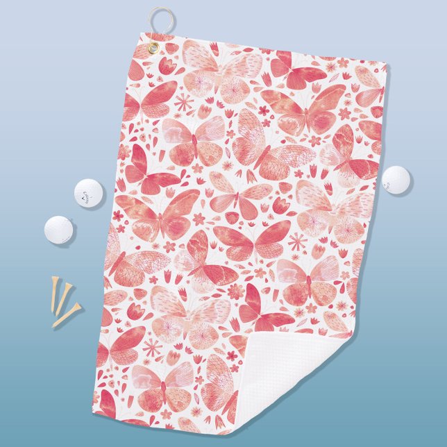 Serviette De Golf Papillons Aquarelle Corail rose (Créateur téléchargé)