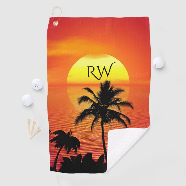 Serviette De Golf Paramètre Sun Red Tropics Palm Beach Initial (En situation)
