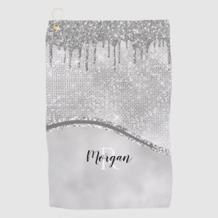 Serviette De Golf Parties scintillant Argent et étincelle, nom et mo