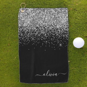 Serviette De Golf Parties scintillant d'argent noir Monogramme de fi