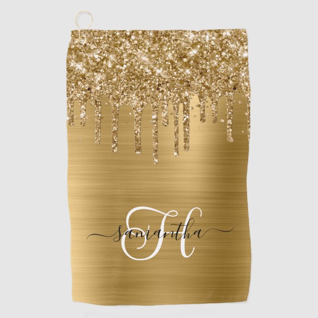 Serviette De Golf Parties scintillant de séchage de l'or monogramme (Devant)