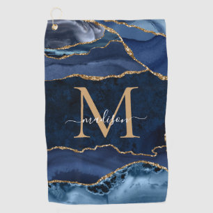 Serviette De Golf Parties scintillant d'or bleu marine moderne Agate