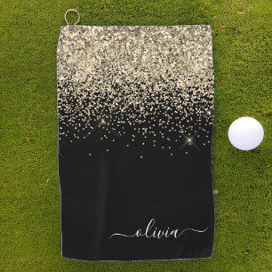 Serviette De Golf Parties scintillant d'or noir Girl Monogramme Nom