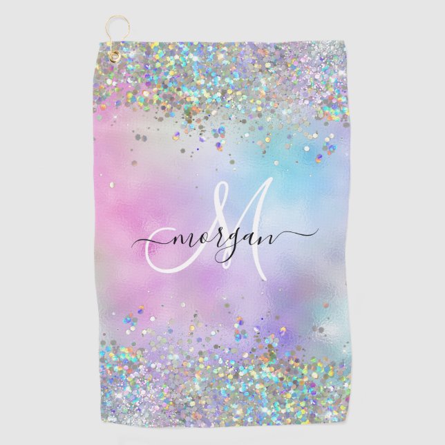 Serviette De Golf Parties scintillant holographique Rainbow Pastels  (Devant)