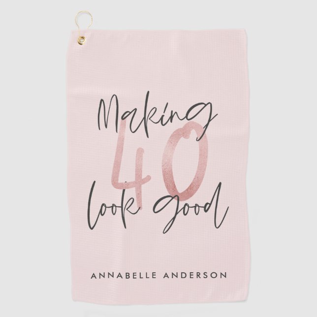 Serviette De Golf parties scintillant rose fille, 40e anniversaire m (Devant)