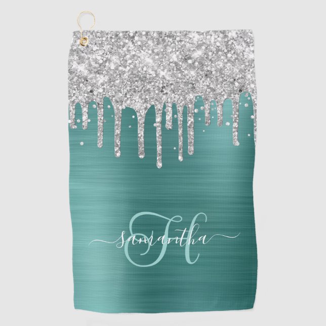 Serviette De Golf Parties scintillant Turquoise de déperchage d'arge (Devant)
