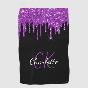 Serviette De Golf Parties scintillant violet noir gouttes nom monogr