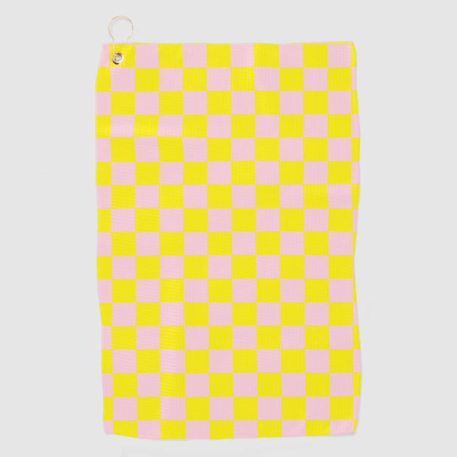 Serviette De Golf Pastel Rose Jaune À damiers damier Vintage (Devant)