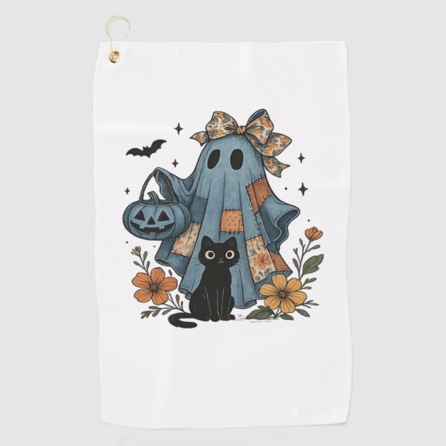 Serviette De Golf Patchwork Halloween Ghost noir Chat Essential T-Sh (Devant)