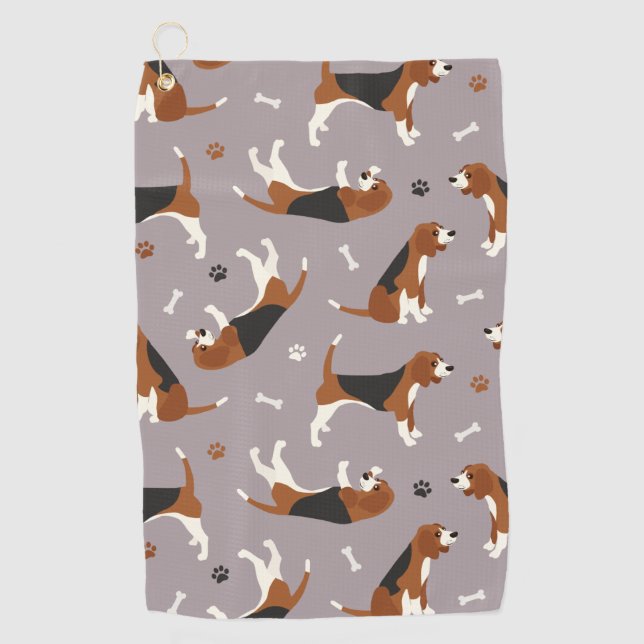 Serviette De Golf Pâtes et os Beagle mignons Gris (Devant)