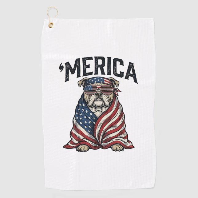 Serviette De Golf Patriotic Bulldog 'Merica Vintage Vector Shirt Des (Devant)