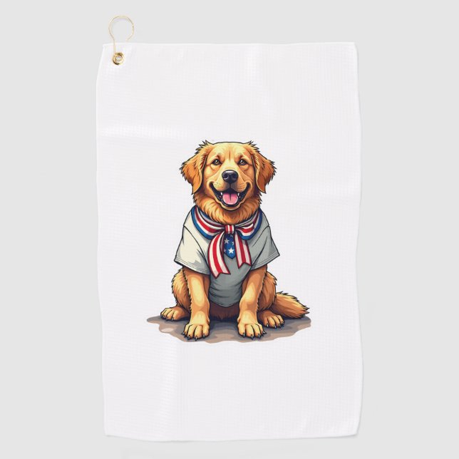 Serviette De Golf Patriotic Golden Dog Vintage Engraving Shirt 2 (Devant)