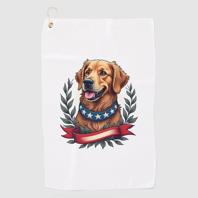 Serviette De Golf Patriotic Golden Retriever Americana Art Tee 2 (Devant)