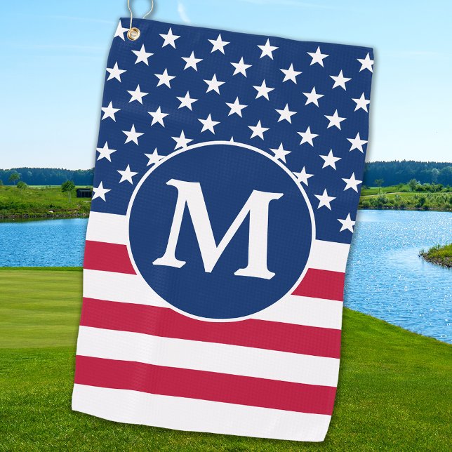 Serviette De Golf Patriotique Personnalisé Monogramme drapeau améric (Créateur téléchargé)