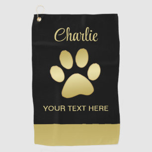 Serviette De Golf Paw chien brillant or sur arrière - plan noir