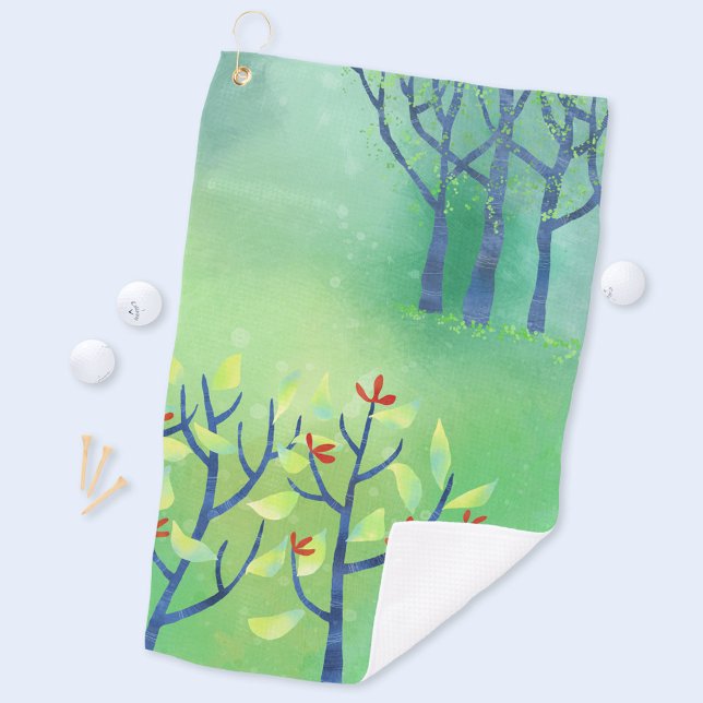 Serviette De Golf Paysage Abstrait vert moderne (Modern abstract landscape botanical art golf towel)