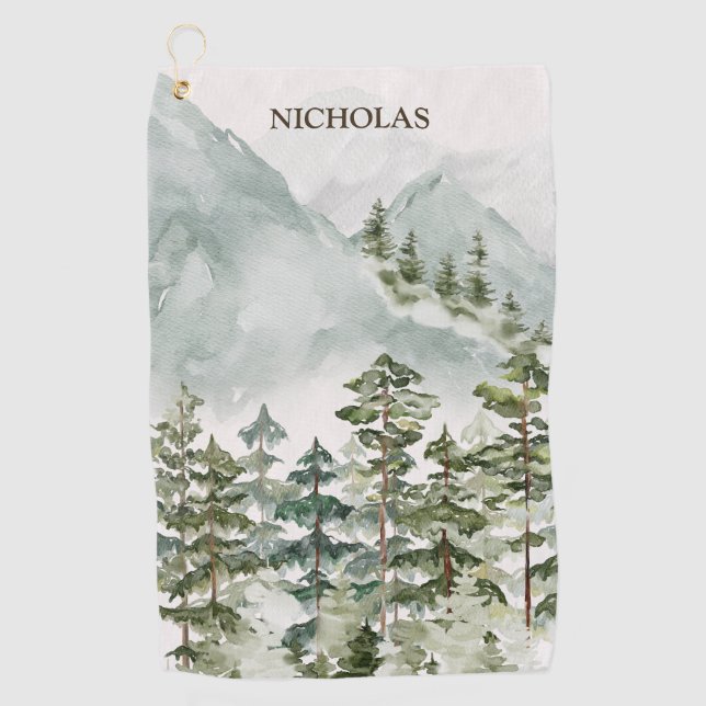 Serviette De Golf Paysage de l'aquarelle de la forêt (Devant)